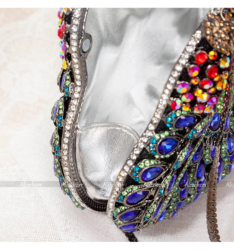 Coruja em forma de cristal noite bolsa de embreagem feminina novo designer luxo chique novidade azul strass metal bolsa e bolsa personalidade