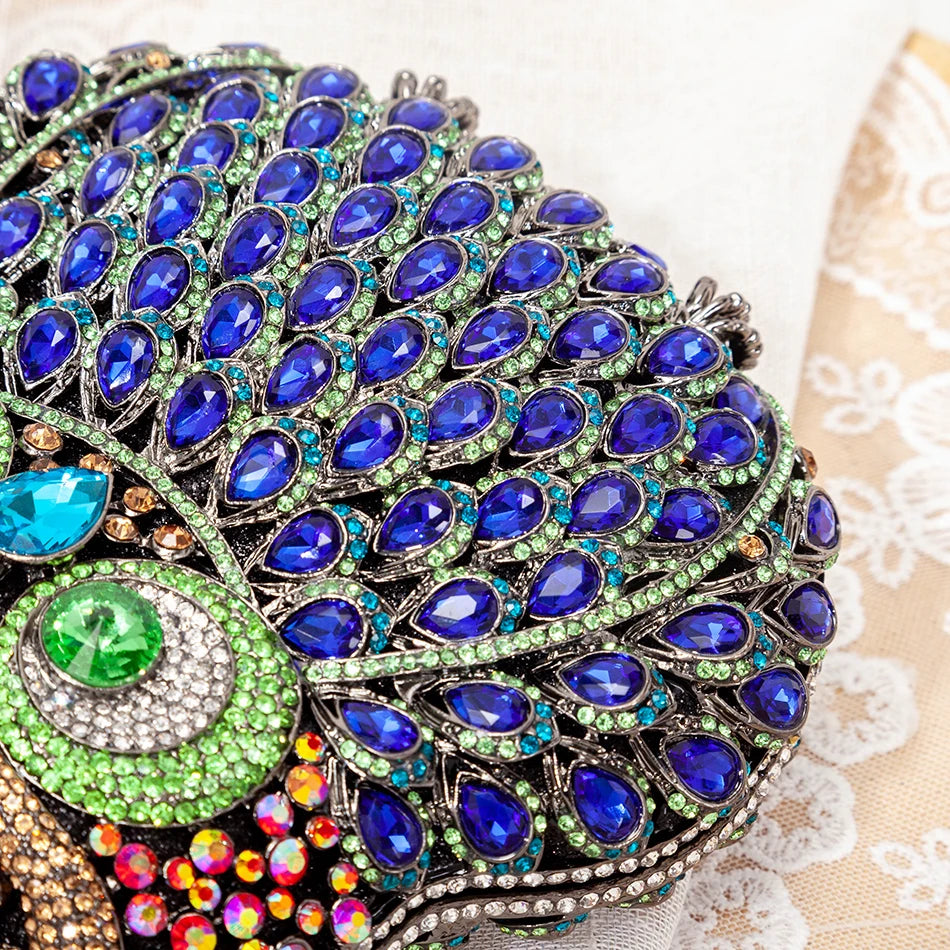 Coruja em forma de cristal noite bolsa de embreagem feminina novo designer luxo chique novidade azul strass metal bolsa e bolsa personalidade