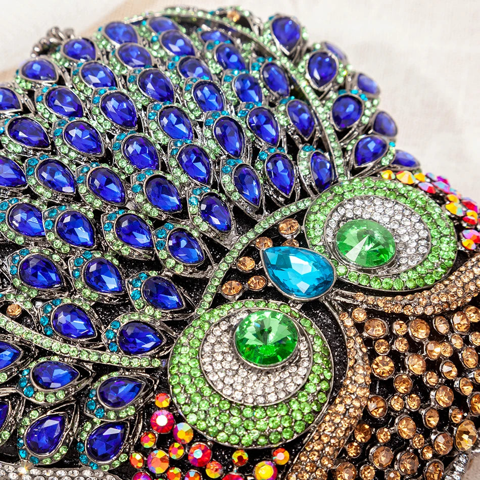 Coruja em forma de cristal noite bolsa de embreagem feminina novo designer luxo chique novidade azul strass metal bolsa e bolsa personalidade