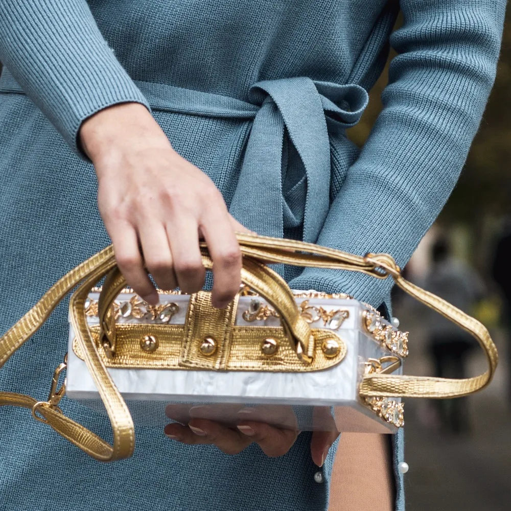 Bolsa de ombro feminina delicada de flor, bolsa de mão luxuosa de acrílico com bolsas transversais da moda, para mulheres