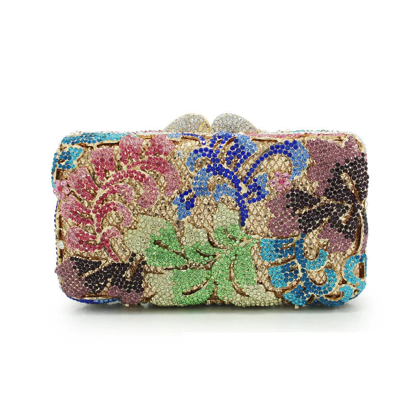 Senhora colorida flor diamante embreagem saco de noite das mulheres ombro corrente bolsa senhoras strass festa casamento mini pedra garras