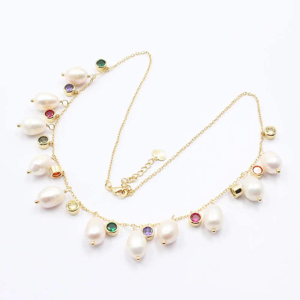 Colar em Ouro 18k com Pérolas Barrocas e Zircônias Color