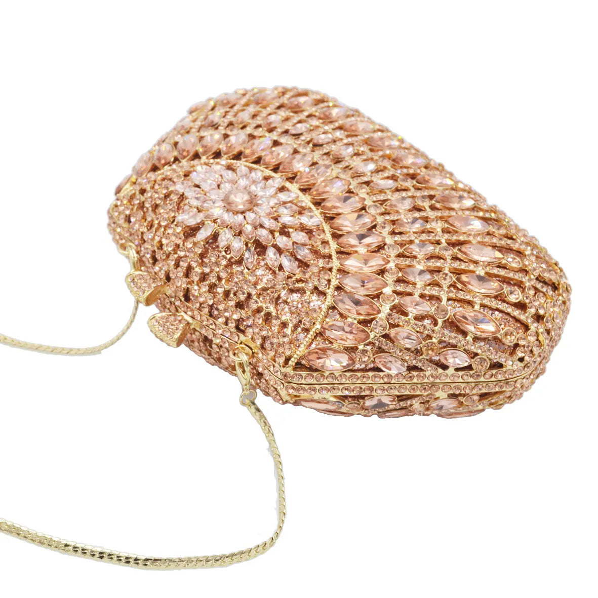 Bolsa de mão luxuosa com cristais e rosas, em ouro para mulheres, baile, casamento, sm67