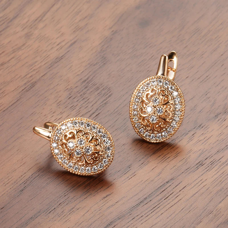 Brincos Vintage Ouro Rosa com Zircônia