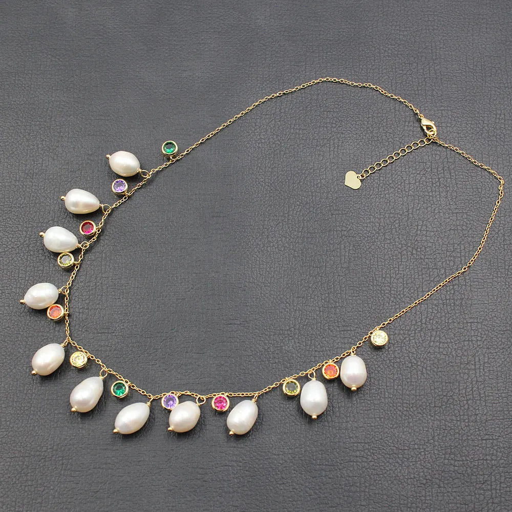 Colar em Ouro 18k com Pérolas Barrocas e Zircônias Color