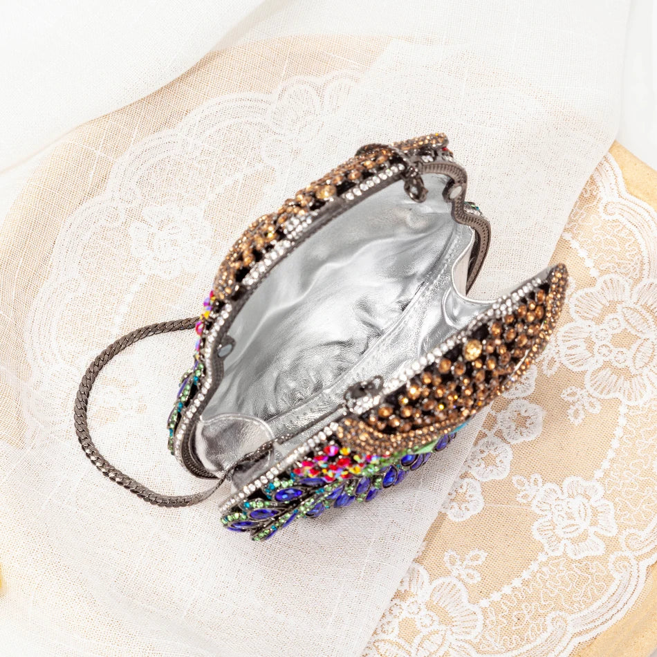 Coruja em forma de cristal noite bolsa de embreagem feminina novo designer luxo chique novidade azul strass metal bolsa e bolsa personalidade