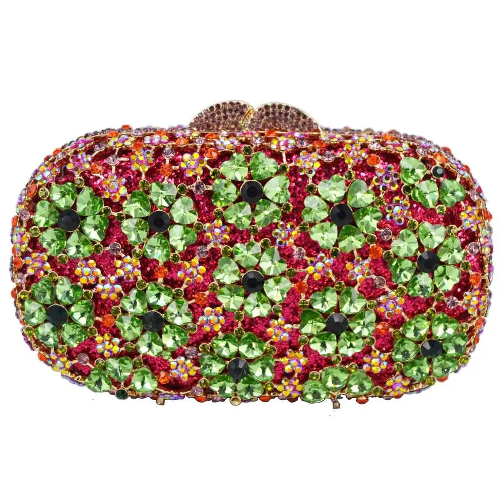 Khannet-sc781 saco de noite feminino, saco de noite luxuoso com padrão floral e strass esmeralda