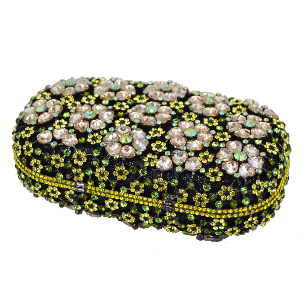 Khannet-sc781 saco de noite feminino, saco de noite luxuoso com padrão floral e strass esmeralda