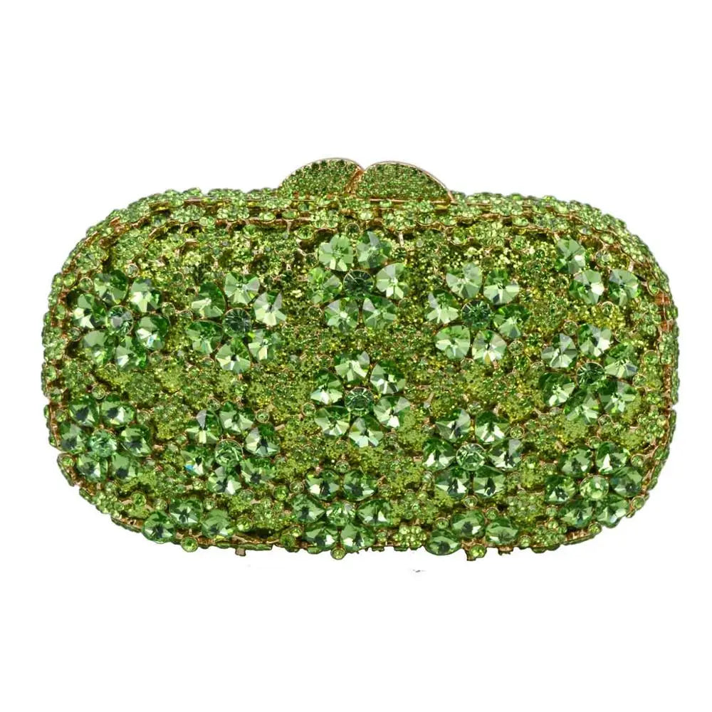 Khannet-sc781 saco de noite feminino, saco de noite luxuoso com padrão floral e strass esmeralda