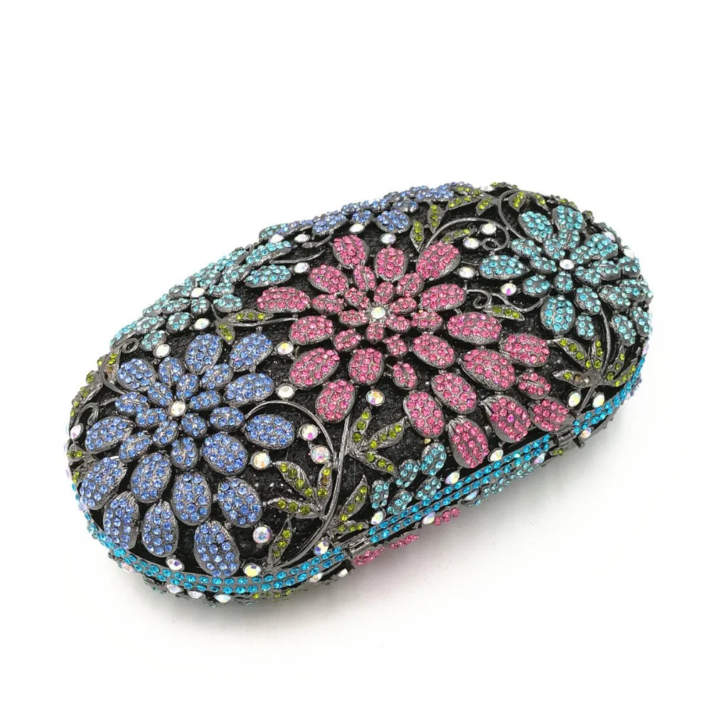 Mulheres oco para fora multi flores de cristal embreagem saco noite diamante minaudiere bolsa casamento para a mãe presentes natal sacos