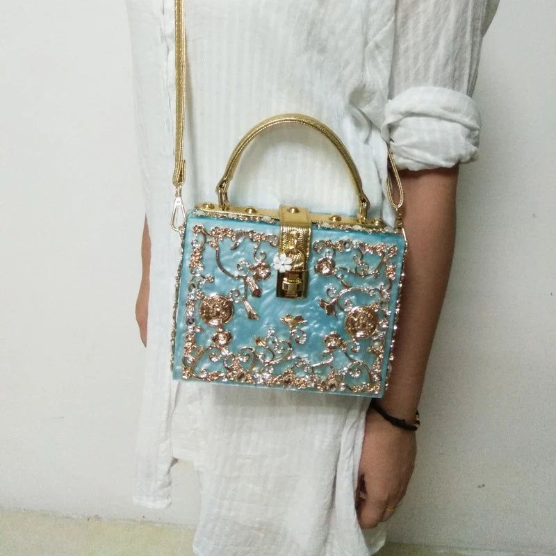 Bolsa de ombro feminina delicada de flor, bolsa de mão luxuosa de acrílico com bolsas transversais da moda, para mulheres