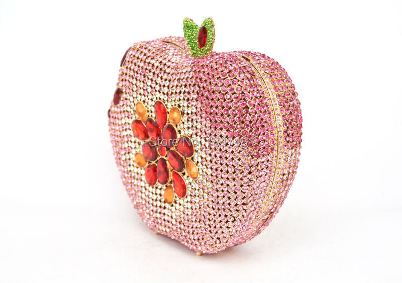 KHNMEET-Maçã Rosa Bolsa Noite para Mulheres, Diamante De Cristal, Embreagem De Festa, Saco De Luxo De Casamento, Moda De Frutas, Bolsa Das Senhoras, SC146