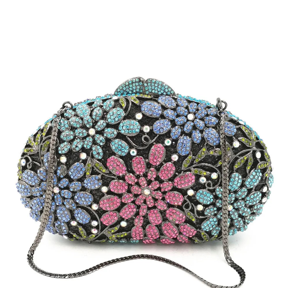 Mulheres oco para fora multi flores de cristal embreagem saco noite diamante minaudiere bolsa casamento para a mãe presentes natal sacos