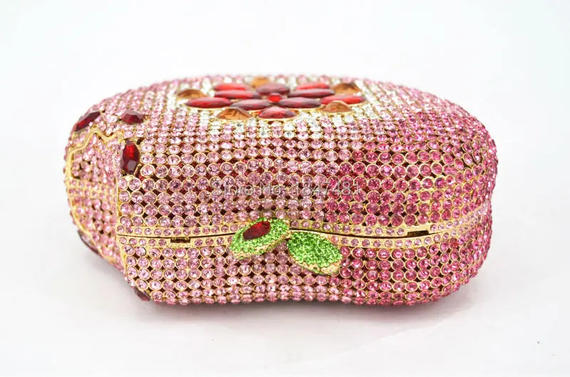 KHNMEET-Maçã Rosa Bolsa Noite para Mulheres, Diamante De Cristal, Embreagem De Festa, Saco De Luxo De Casamento, Moda De Frutas, Bolsa Das Senhoras, SC146