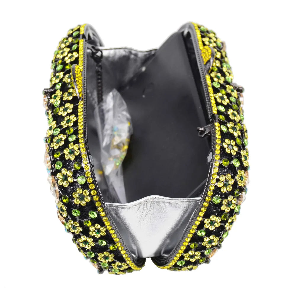 Khannet-sc781 saco de noite feminino, saco de noite luxuoso com padrão floral e strass esmeralda