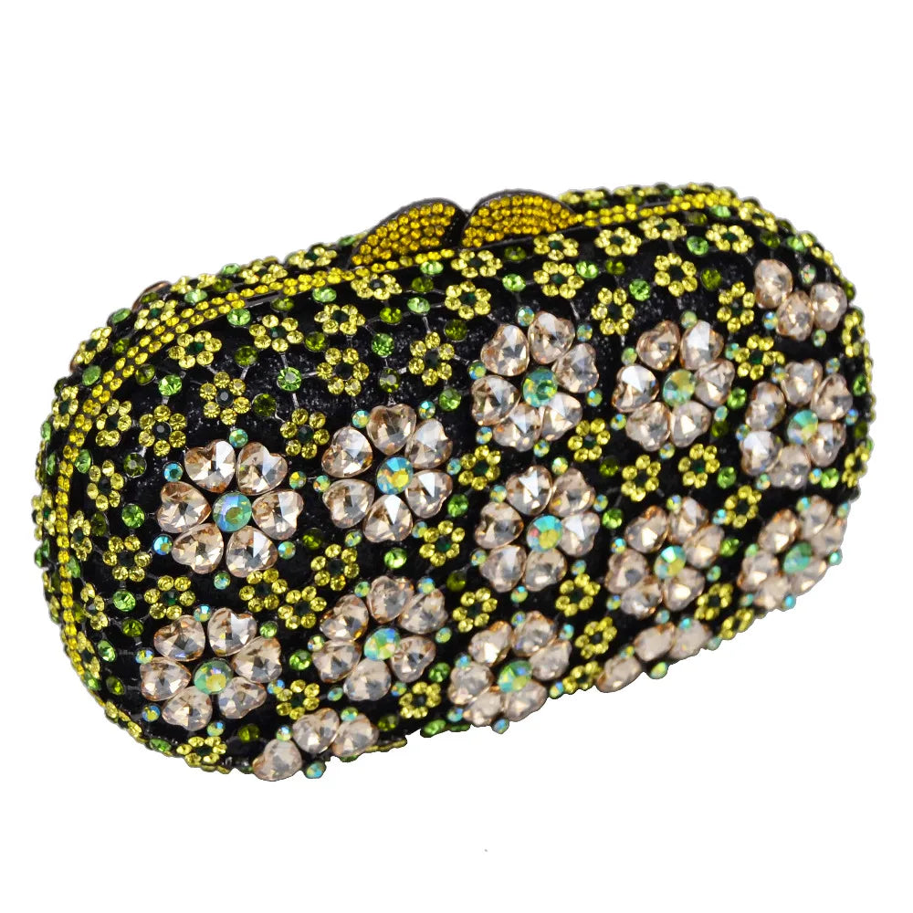 Khannet-sc781 saco de noite feminino, saco de noite luxuoso com padrão floral e strass esmeralda