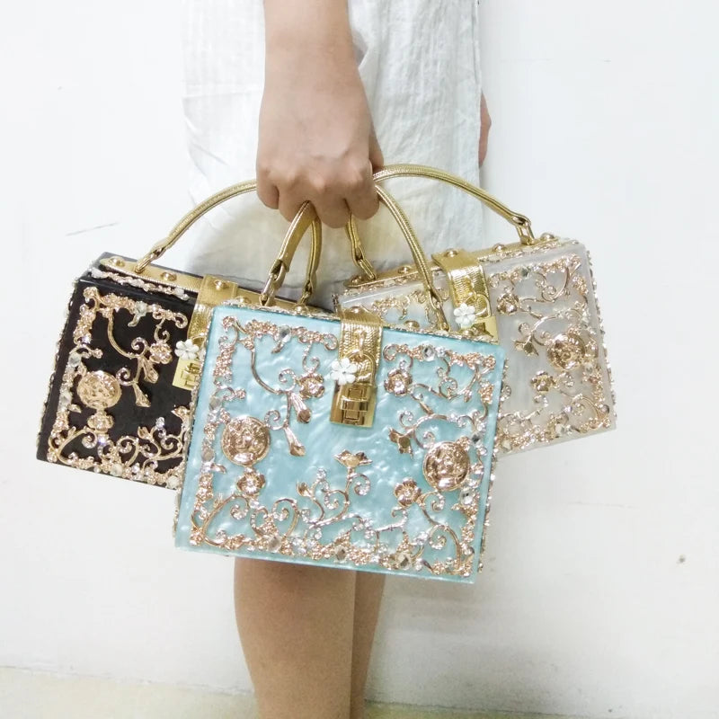 Bolsa de ombro feminina delicada de flor, bolsa de mão luxuosa de acrílico com bolsas transversais da moda, para mulheres