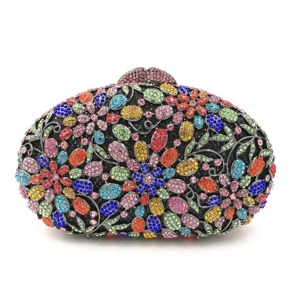 Mulheres oco para fora multi flores de cristal embreagem saco noite diamante minaudiere bolsa casamento para a mãe presentes natal sacos