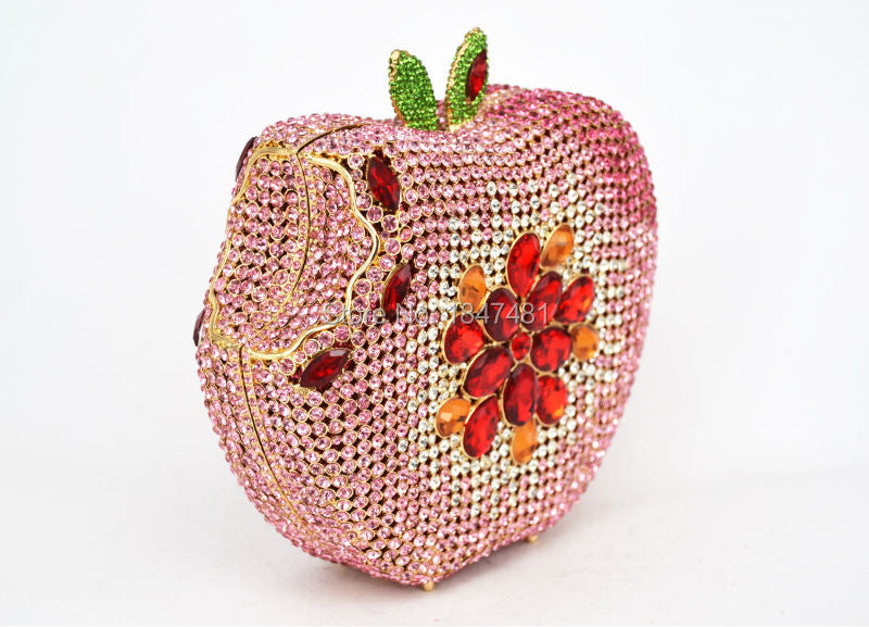 KHNMEET-Maçã Rosa Bolsa Noite para Mulheres, Diamante De Cristal, Embreagem De Festa, Saco De Luxo De Casamento, Moda De Frutas, Bolsa Das Senhoras, SC146