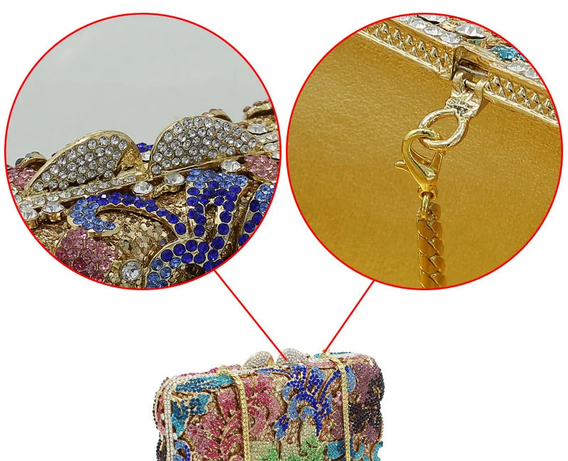 Senhora colorida flor diamante embreagem saco de noite das mulheres ombro corrente bolsa senhoras strass festa casamento mini pedra garras