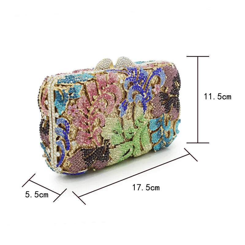 Senhora colorida flor diamante embreagem saco de noite das mulheres ombro corrente bolsa senhoras strass festa casamento mini pedra garras
