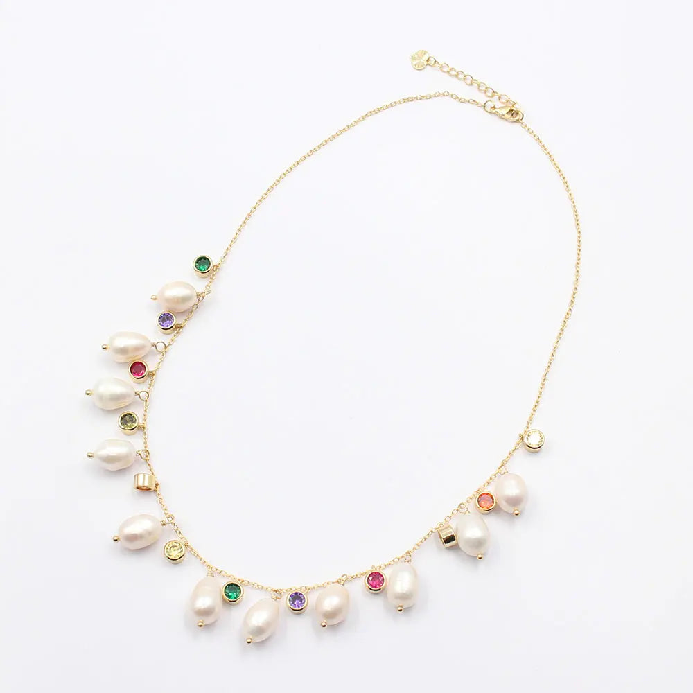 Colar em Ouro 18k com Pérolas Barrocas e Zircônias Color