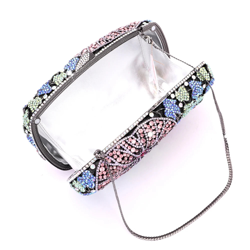 Xiyuan deslumbrante feminino verde/rosa cristal bolsa de embreagem sacos de noite nupcial festa de casamento diamante metal garras bolsa e bolsa
