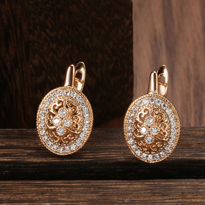 Brincos Vintage Ouro Rosa com Zircônia