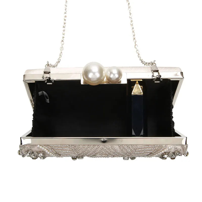 Apricot Silver Crystal Clutch Bags para mulheres, artesanal, frisado, pérola, bolsa do casamento, bolsas de luxo, sacos de ombro, ZD1361