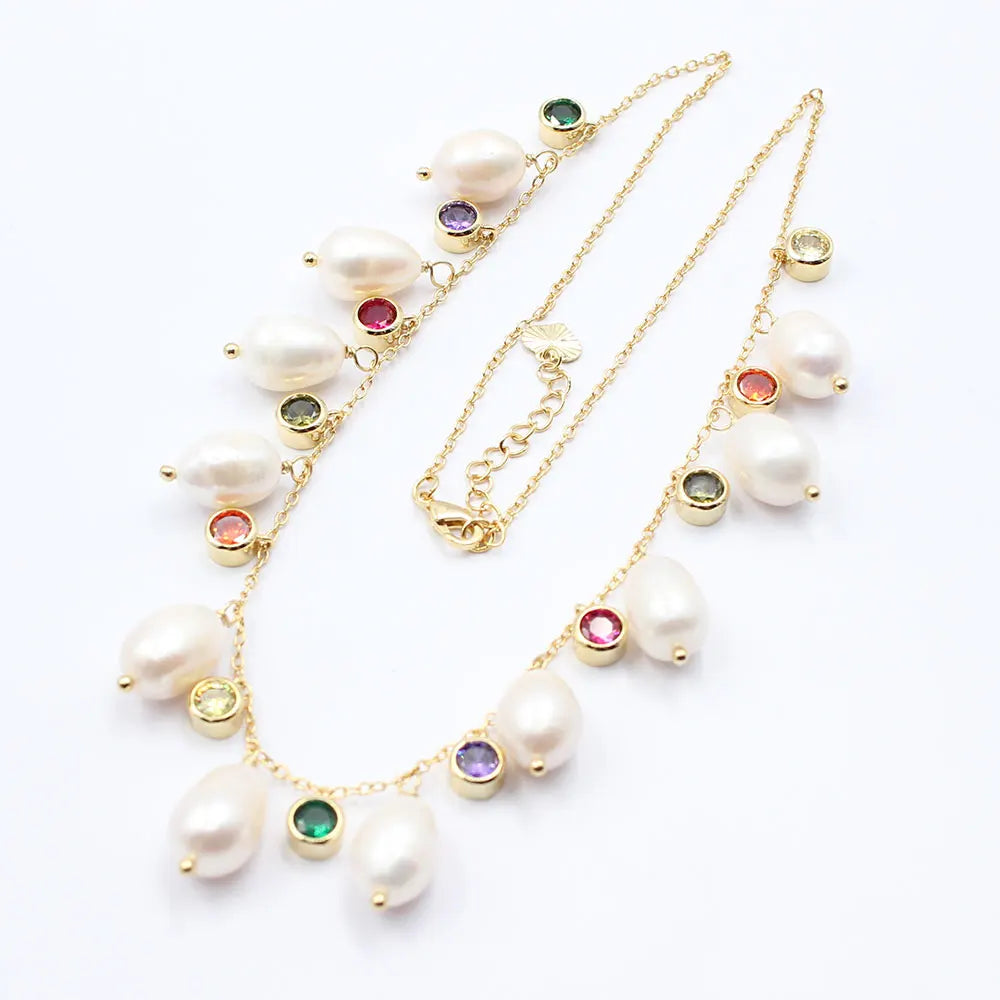 Colar em Ouro 18k com Pérolas Barrocas e Zircônias Color