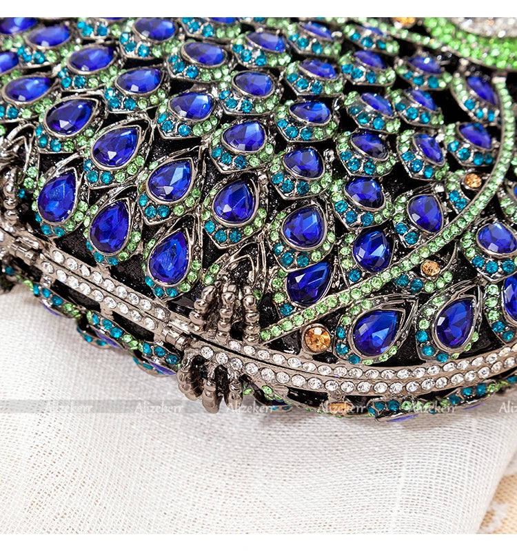 Coruja em forma de cristal noite bolsa de embreagem feminina novo designer luxo chique novidade azul strass metal bolsa e bolsa personalidade