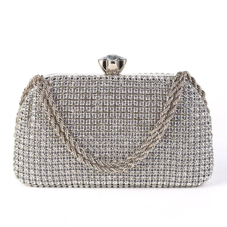 Diamantes sacos de noite para mulheres, prata e ouro, bolsas de ombro luxuosas, banquete de casamento, bolsa de embreagem