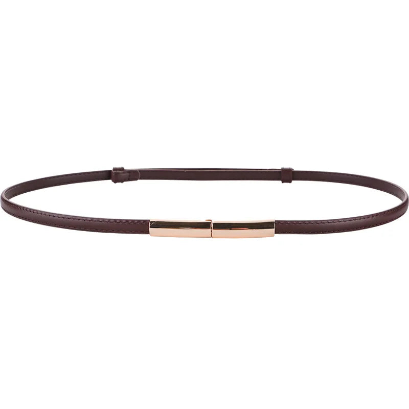 Novo cinto fino de luxo feminino moda doce cor couro genuíno fivela de ouro para vestido jeans decorativo senhora cintura
