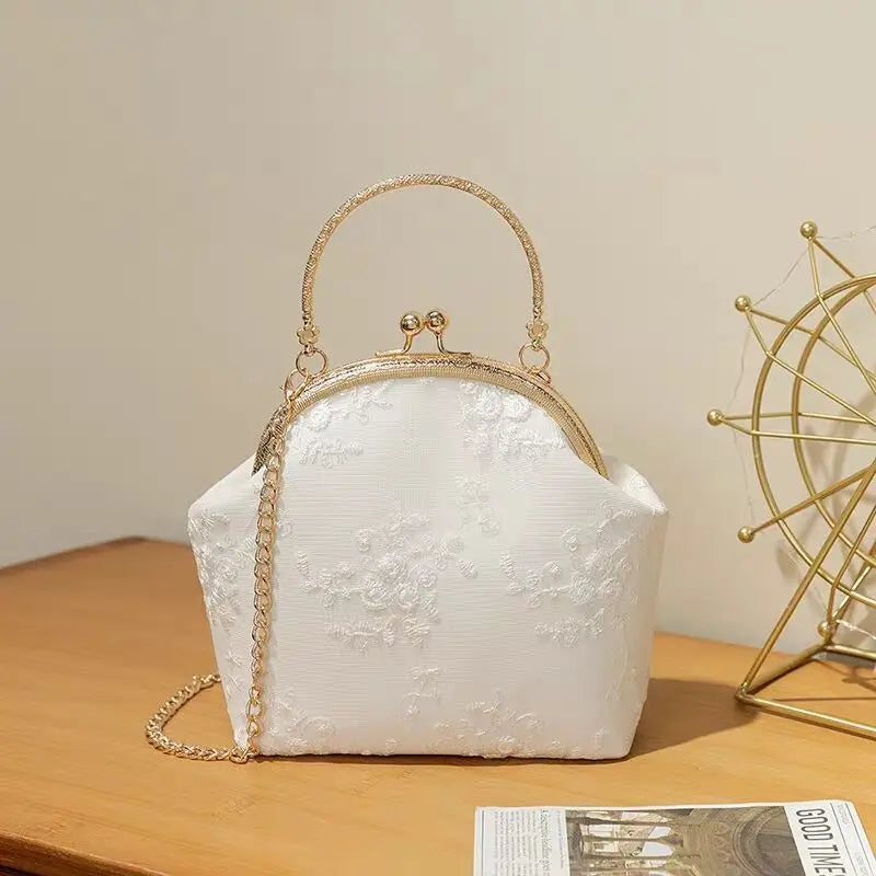 Vintage bordado rendas flores concha bloqueio bolsas para mulheres saco de casamento pequena corrente feminina ombro crossbody saco franja sacos
