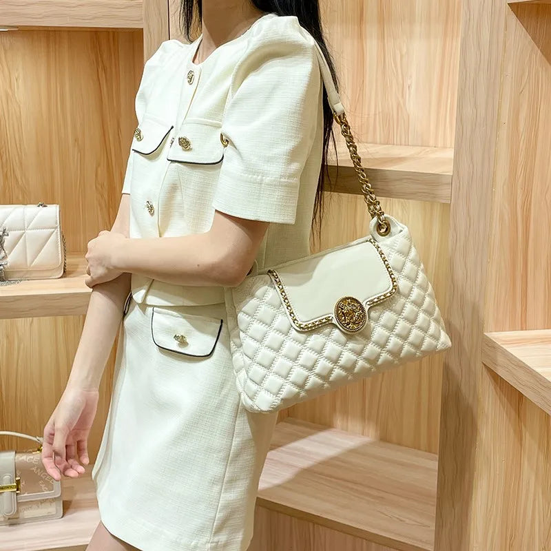 Bolsa de couro genuíno para mulheres, grande capacidade, bolsa de ombro axilas, nova marca de luxo, 2024