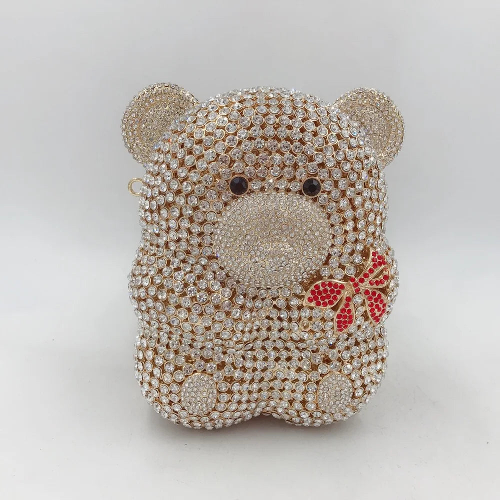Urso de pelúcia dos desenhos animados strass saco vazio metal cristal jantar artesanal diamante bolsa feminina acessível glitter acolchoado crossbody