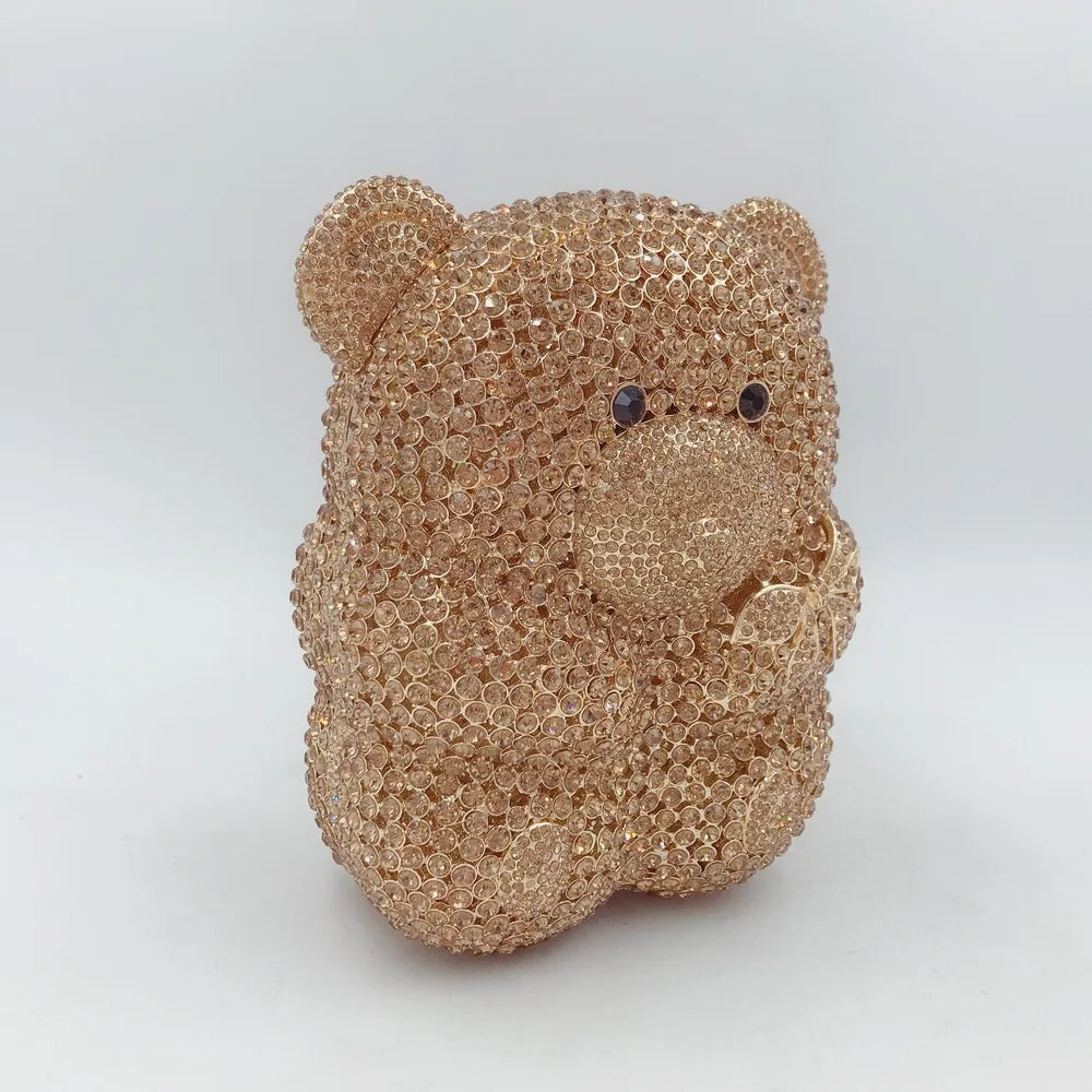 Urso de pelúcia dos desenhos animados strass saco vazio metal cristal jantar artesanal diamante bolsa feminina acessível glitter acolchoado crossbody