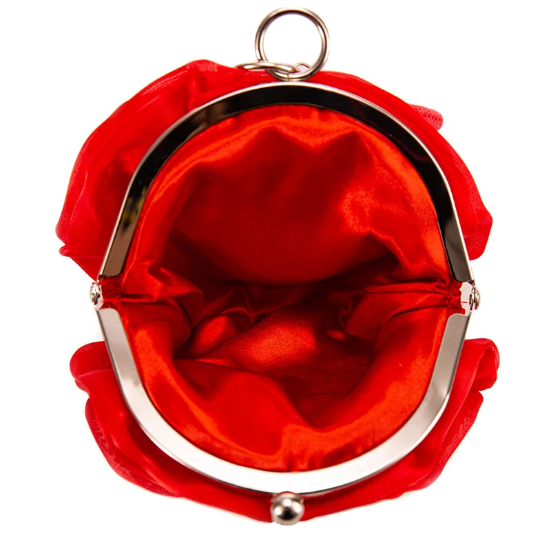 Rose forma saco de noite para mulheres, embreagem, bolsa, cetim bolsa, casamento, festa, bolsa, romance, clara