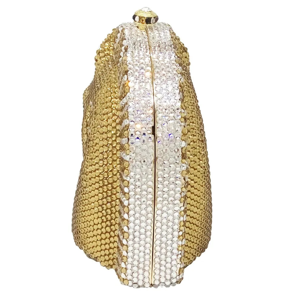 Boutique de fgg cabeça de cavalo dourado feminino cristal noite bolsa e bolsa festa casamento minaudiere animal strass saco embreagem