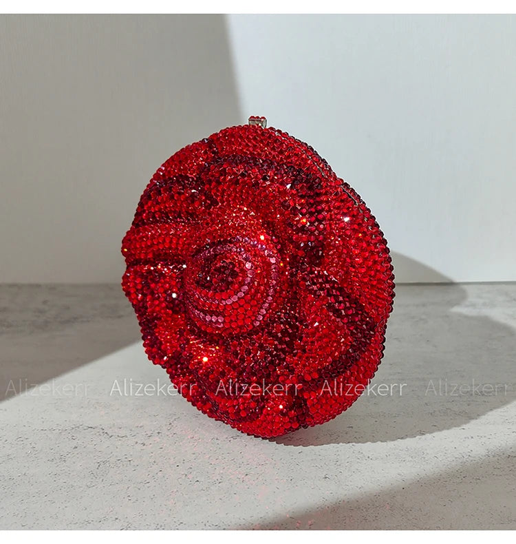Alizekerr rosa em forma de cristal sacos de noite feminino lindo chique strass flor bolsas embreagem e bolsas festa casamento nupcial
