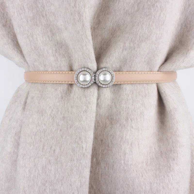 Mulheres elegantes pérola cinto de cintura fivela elástica pérola feminino meninas vestido cinto