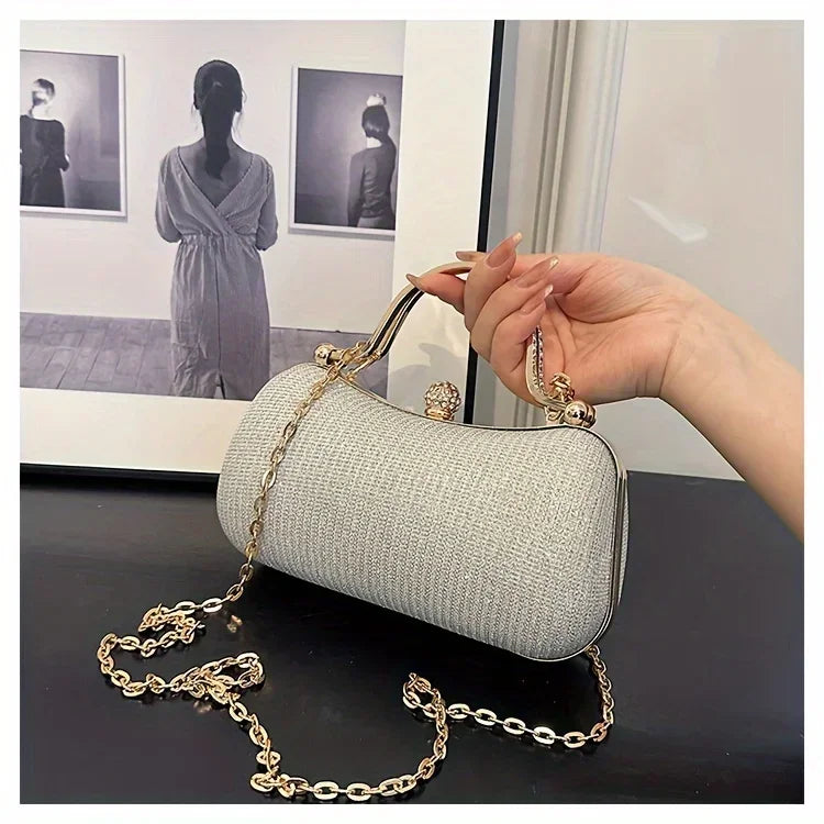 Mini bolsa de noite brilhante, bolsa com corrente de strass, bolsa de banquete com glitter de luxo, perfeita para festa, casamento, baile, jantar/banquete