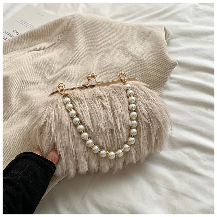 Bolsa feminina de pele sintética, bolsa de ombro felpuda, bolsa tiracolo, designer senhora, embreagem de concha, luxo, inverno, nova, 2022