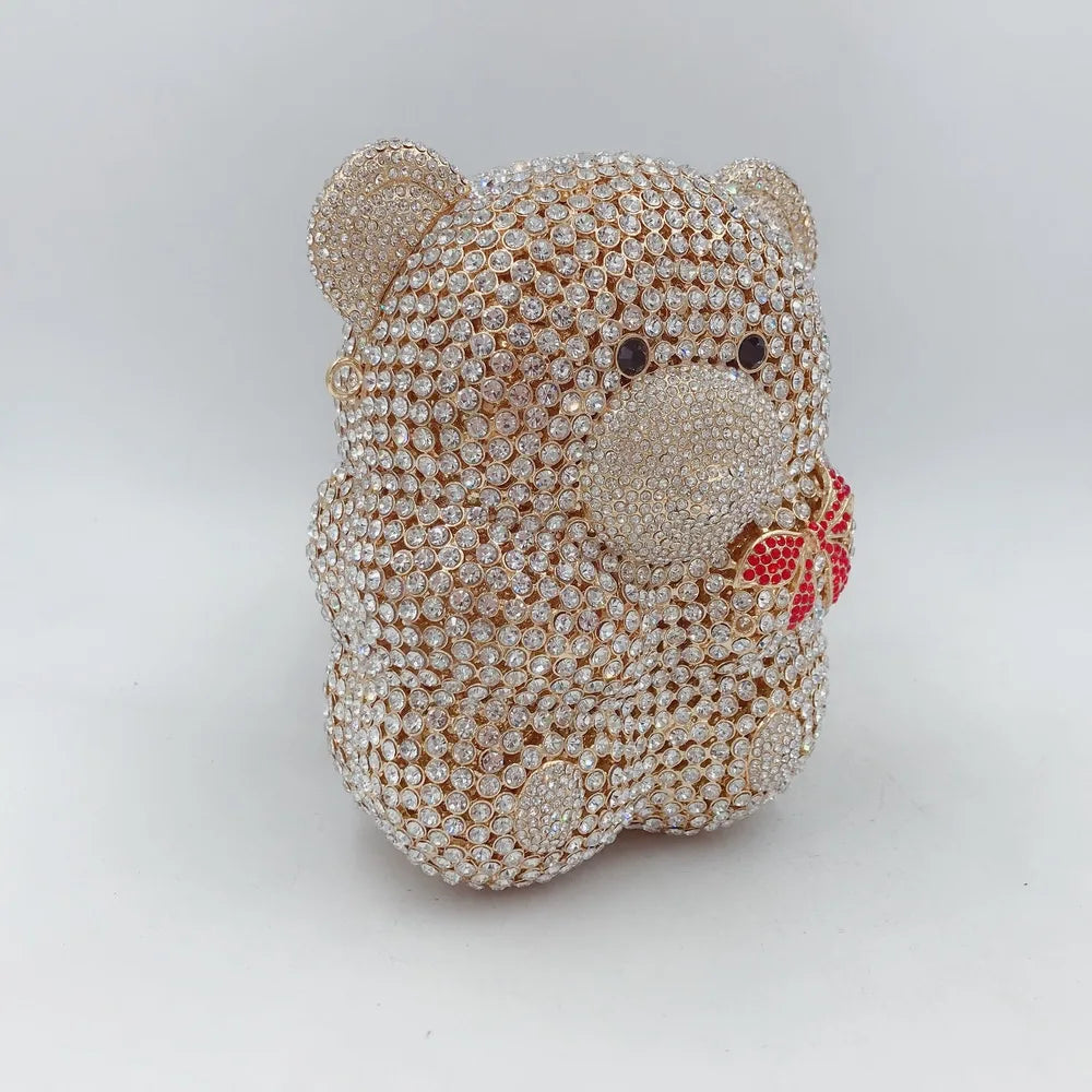 Urso de pelúcia dos desenhos animados strass saco vazio metal cristal jantar artesanal diamante bolsa feminina acessível glitter acolchoado crossbody