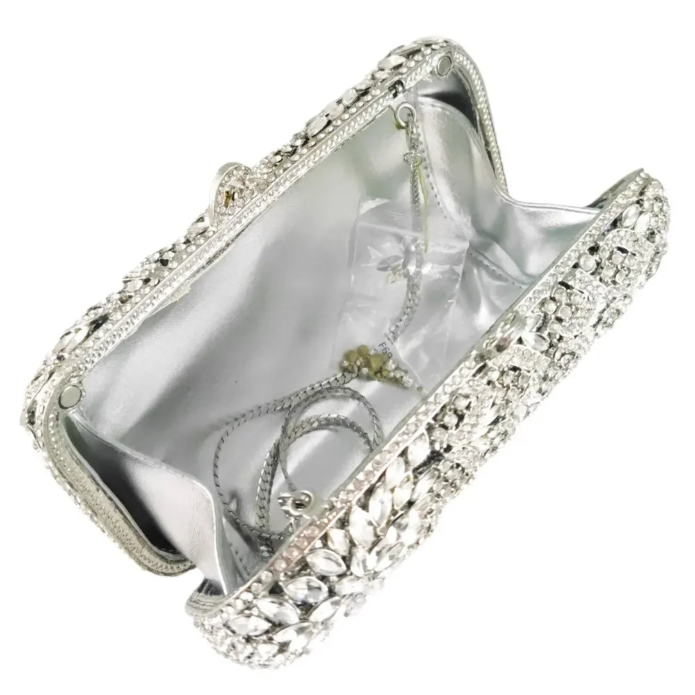 Boutique de fgg prata flor embreagem feminina cristal bolsas noite nupcial casamento strass minaudiere saco formal sacos festa