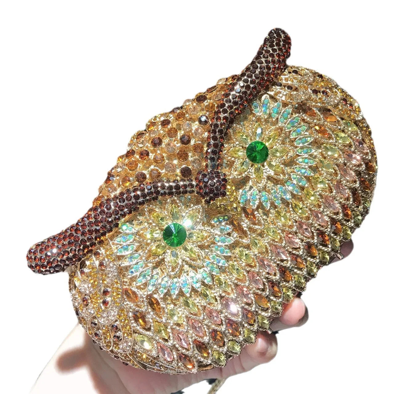 Bolsa de mão de noite em formato de coruja, multicolorida, grande, strass, bolsa de festa feminina, bolsa de baile, mini minaudiere
