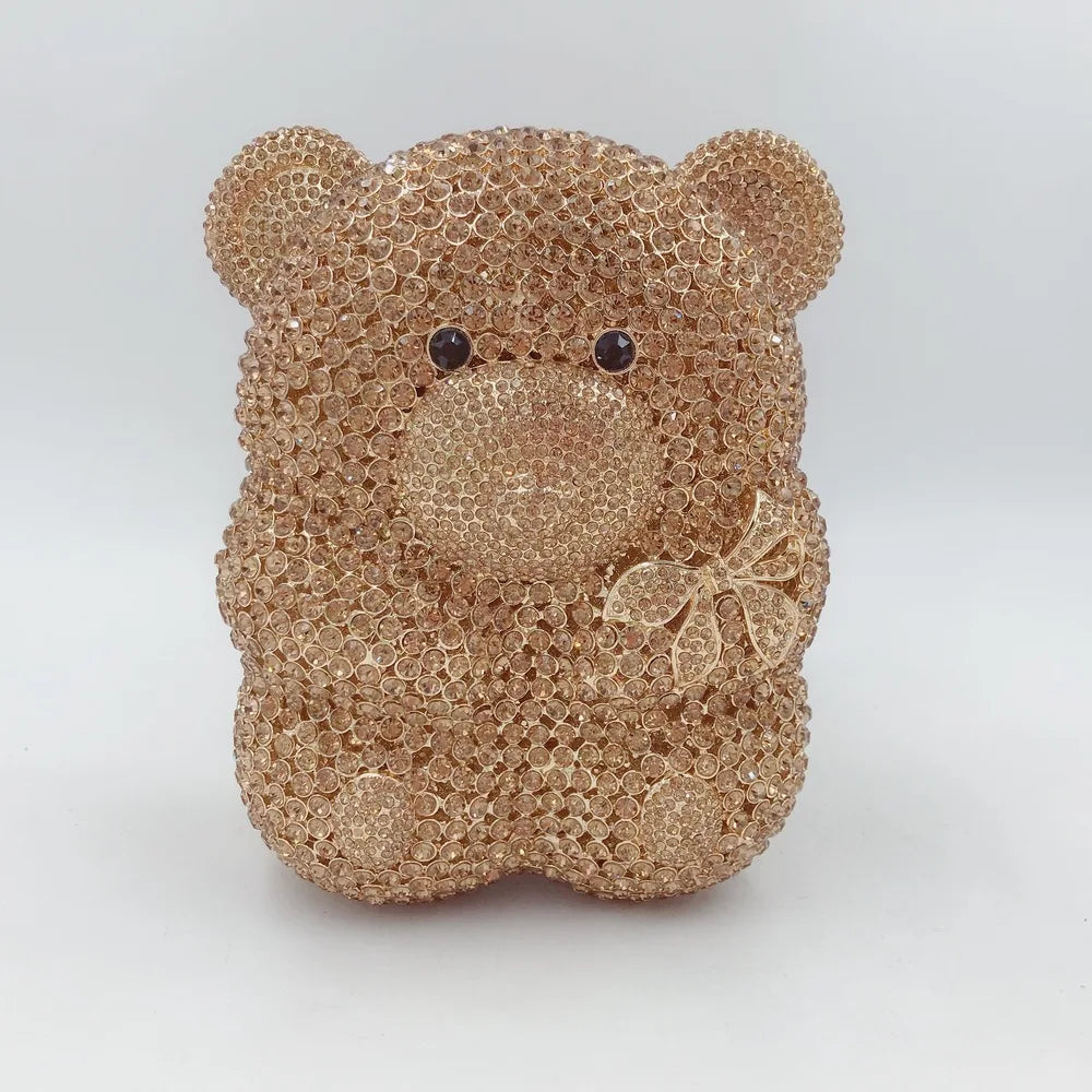 Urso de pelúcia dos desenhos animados strass saco vazio metal cristal jantar artesanal diamante bolsa feminina acessível glitter acolchoado crossbody