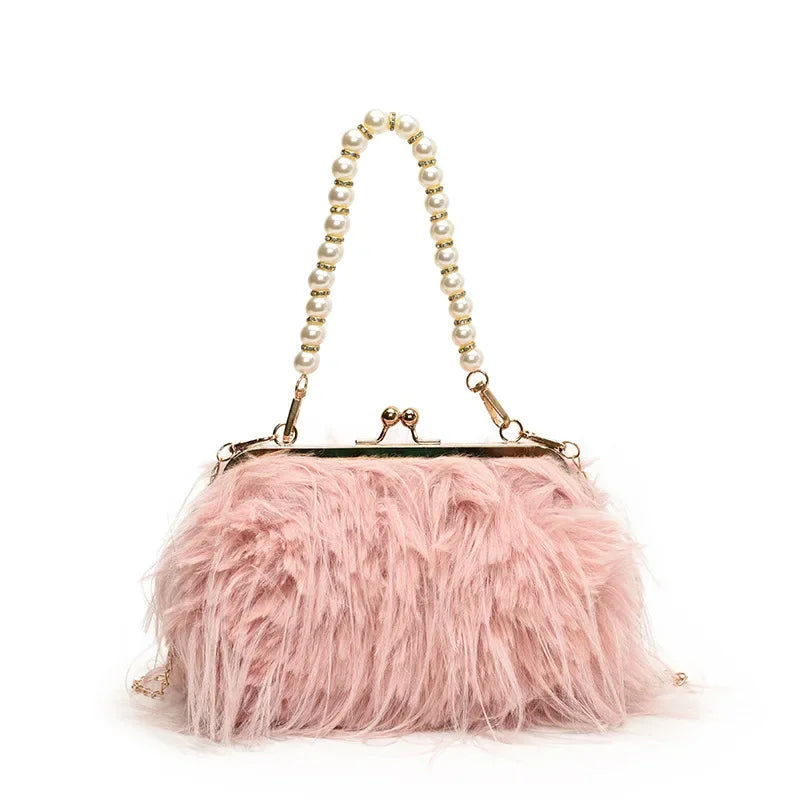 Bolsa feminina de pele sintética, bolsa de ombro felpuda, bolsa tiracolo, designer senhora, embreagem de concha, luxo, inverno, nova, 2022