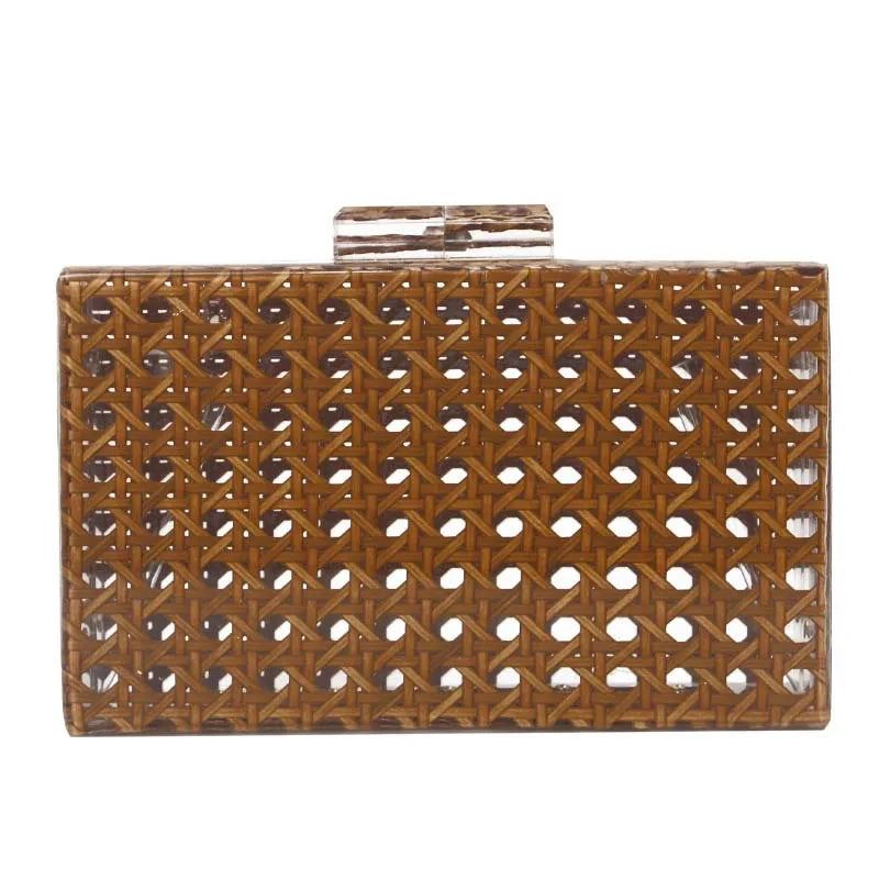 Bolsa de embreagem acrílica sólida Rattan branco para mulheres, bolsa de noite luxuosa, casual box, moda moda bolsas bolsa de festa, nova