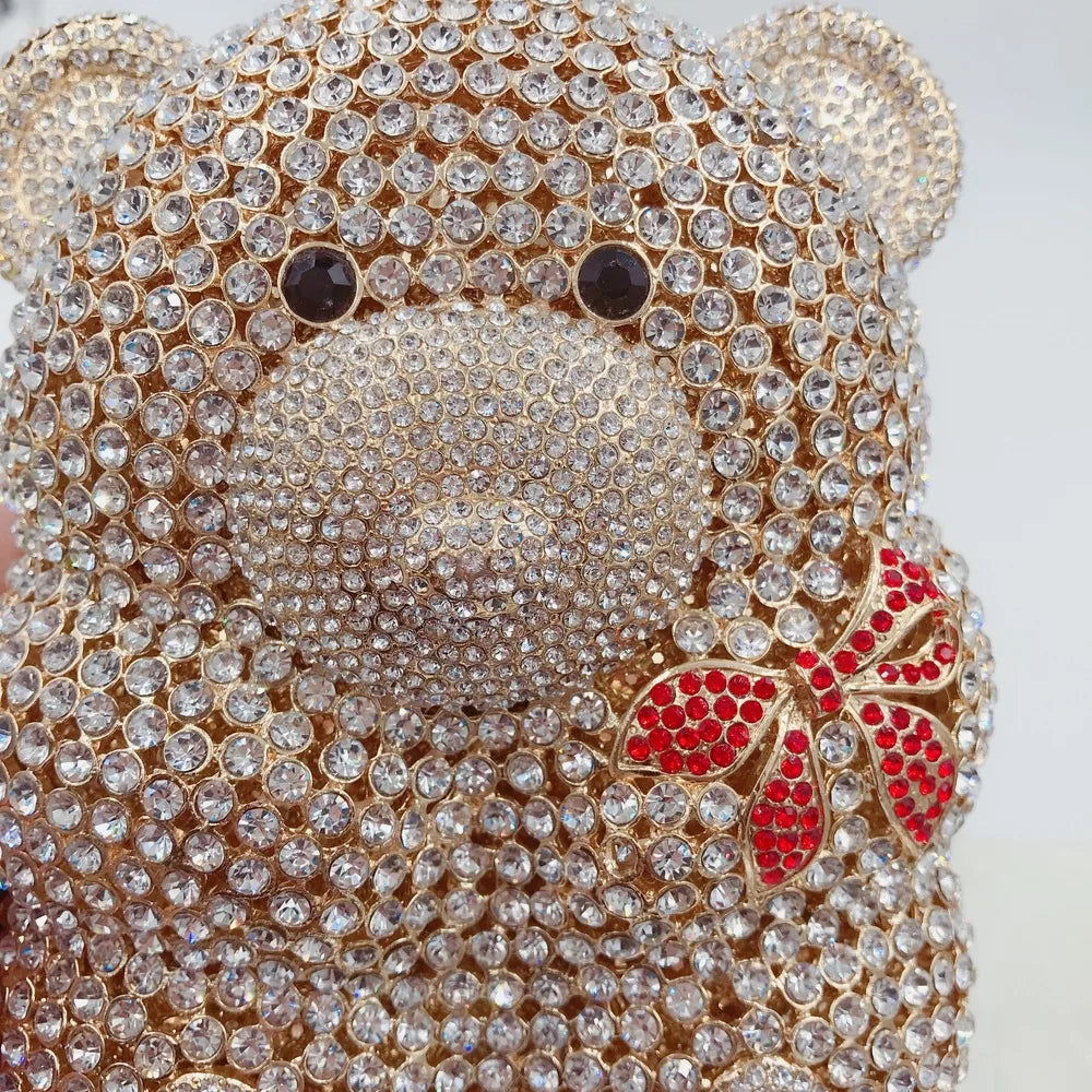 Urso de pelúcia dos desenhos animados strass saco vazio metal cristal jantar artesanal diamante bolsa feminina acessível glitter acolchoado crossbody